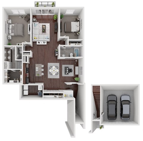 the bungalow floor plan with 2 bedrooms and 2 baths